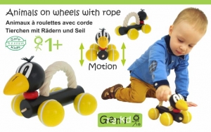 Greenkid pull-along wooden toy. Wooden Raven with a rope on wheels for boys and girls by Abafactory the Czech manufacturer of wooden toys.
