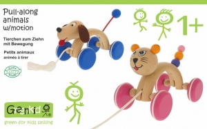 Pull-along animals with motion. Cat and dog.High-quality wooden toys directly from the manufacturer