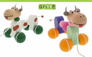 Greenkid quality wooden pull-along toy for boys and girls. Colourful wooden Cow by Abafactory the Czech manufacturer.