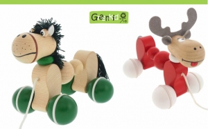 Greenkid wooden pull-along toys. Wooden animals on wheels for children's joy by Abafactory the Czech manufacturer of quality and safe wooden toys. Horse and Reindeer.